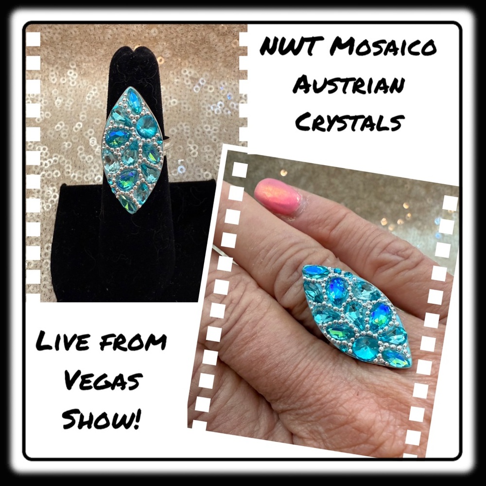 Nwt Gorgeous Austrian Crystal / 925 Silver Adjustable Ring From Mosaico